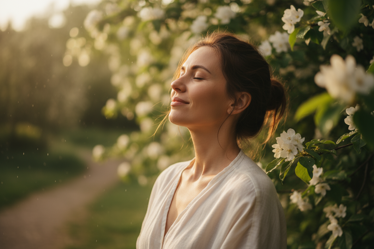 Je veux une vidéo d’une femme qui respire qui se sent bien très naturel 